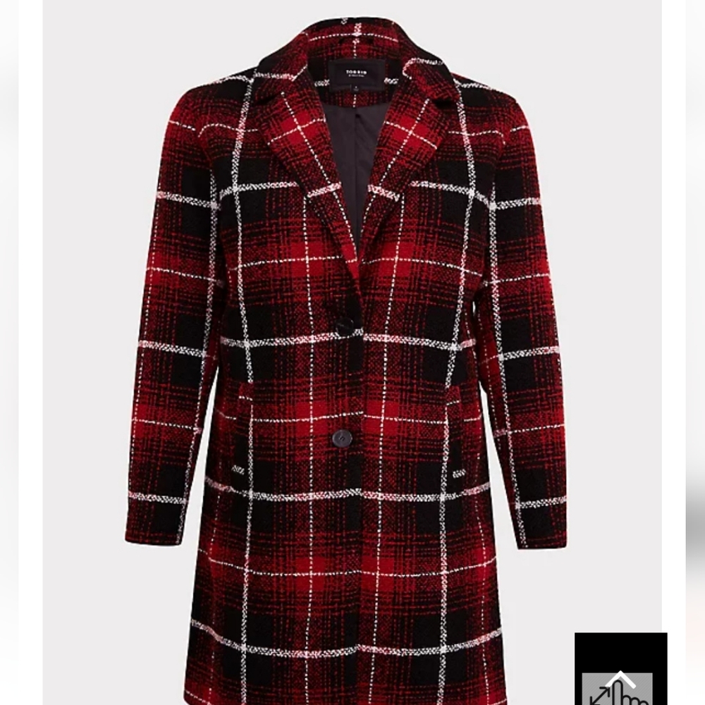 TORRID BLACK PLAID WOOLEN WEDGE COAT 3X